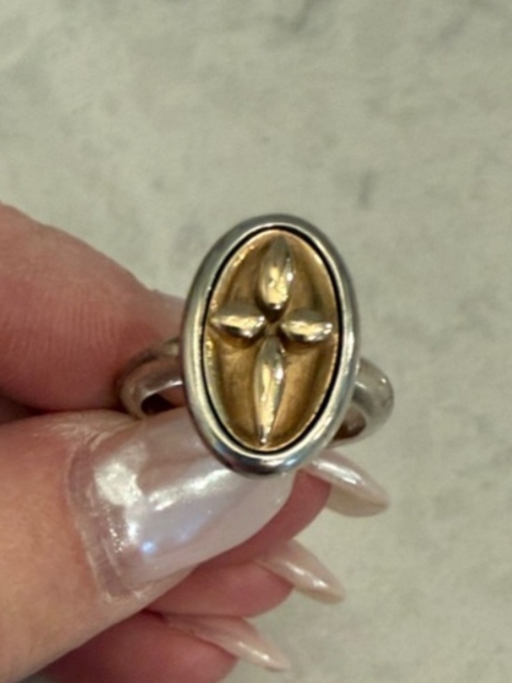 James Avery Two-Tone Oval Cross Ring - Gold & Silver